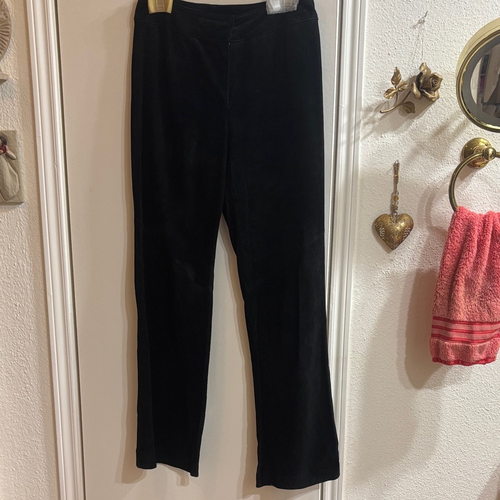 Classic Black Leather Suede Slight Flare-Leg Pants